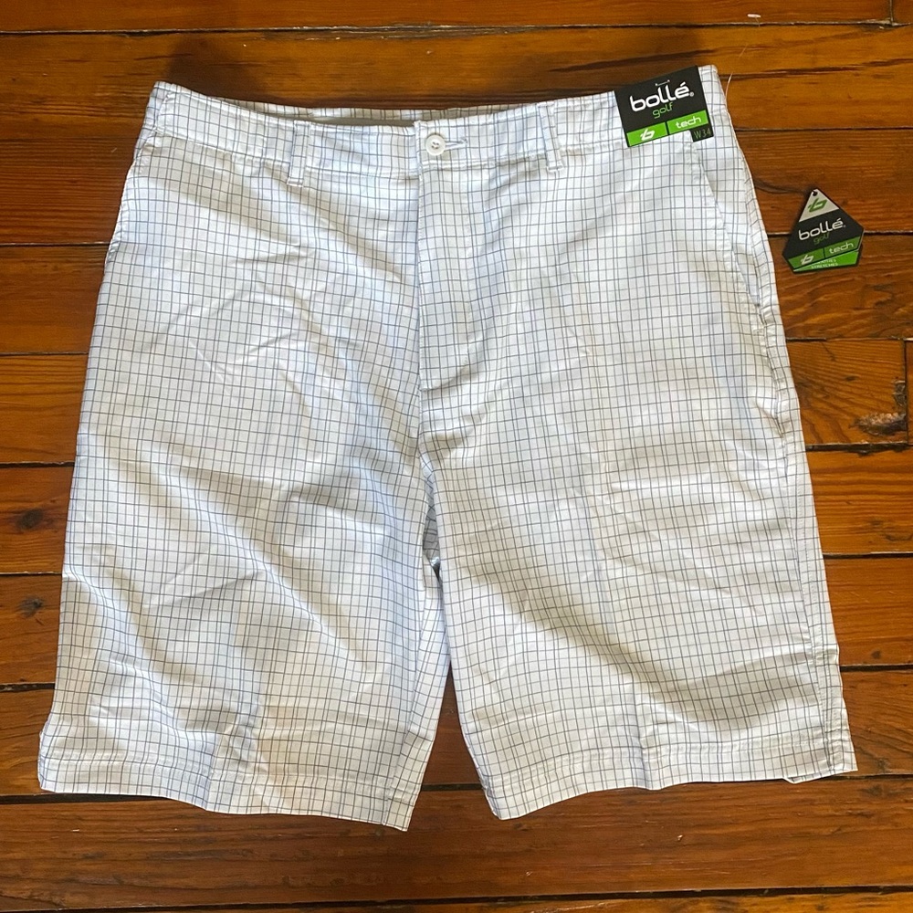Bolle Golf White Blue Plaid Shorts Size 34 NWT